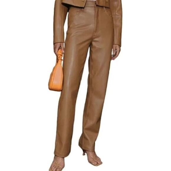 Abercrombie & Fitch The 90's Straight Ultra High vegan Leather Pants - Picture 1 of 5